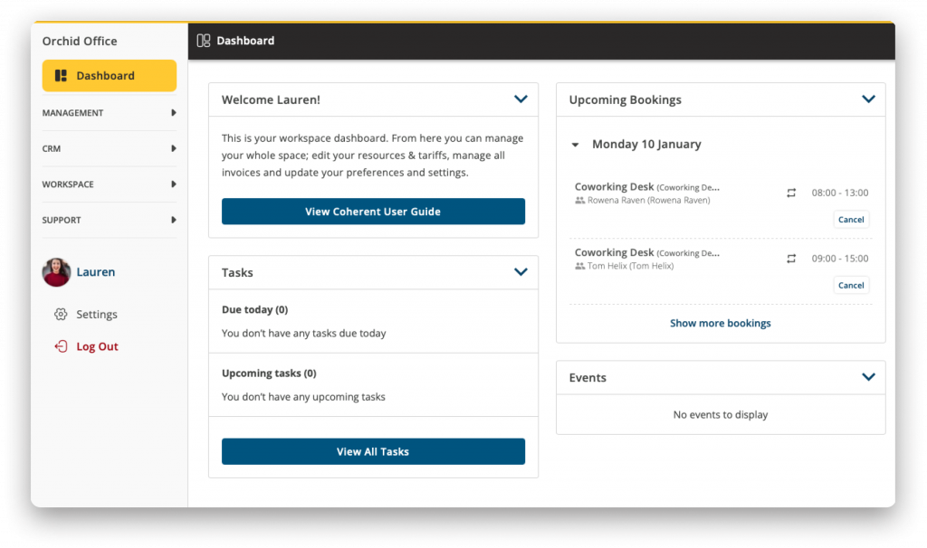 Screenshot of Coherent Dashboard