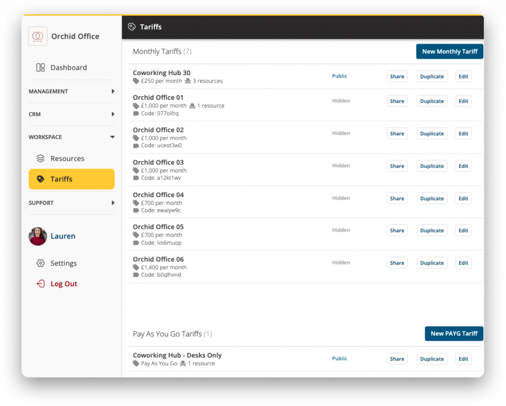 Screenshot of Coherent Tariffs