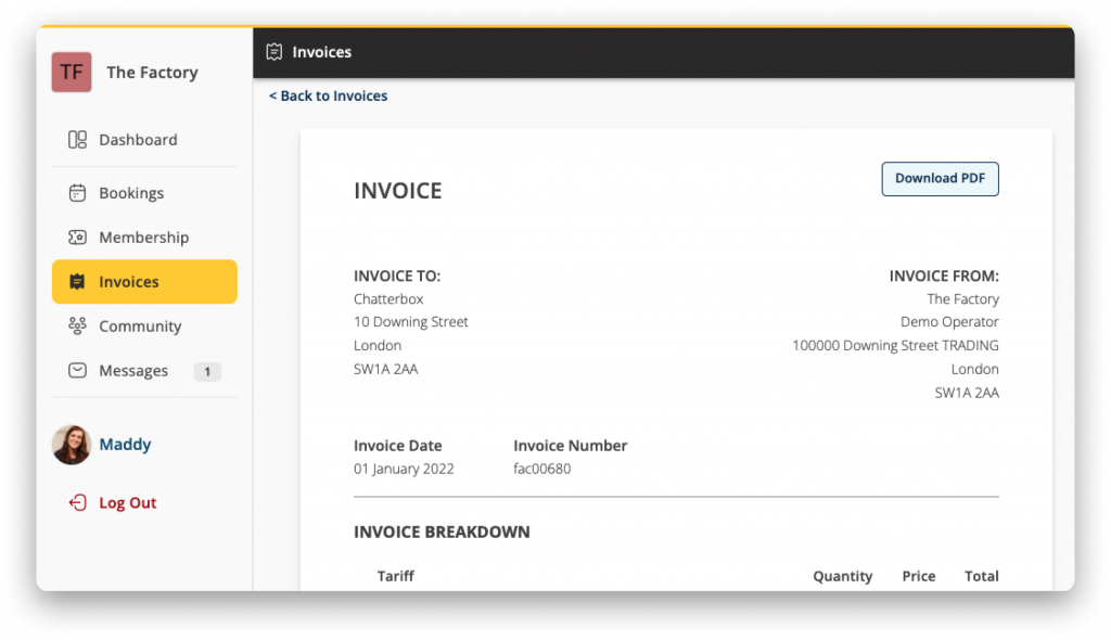 Screenshot of Coherent invoice 